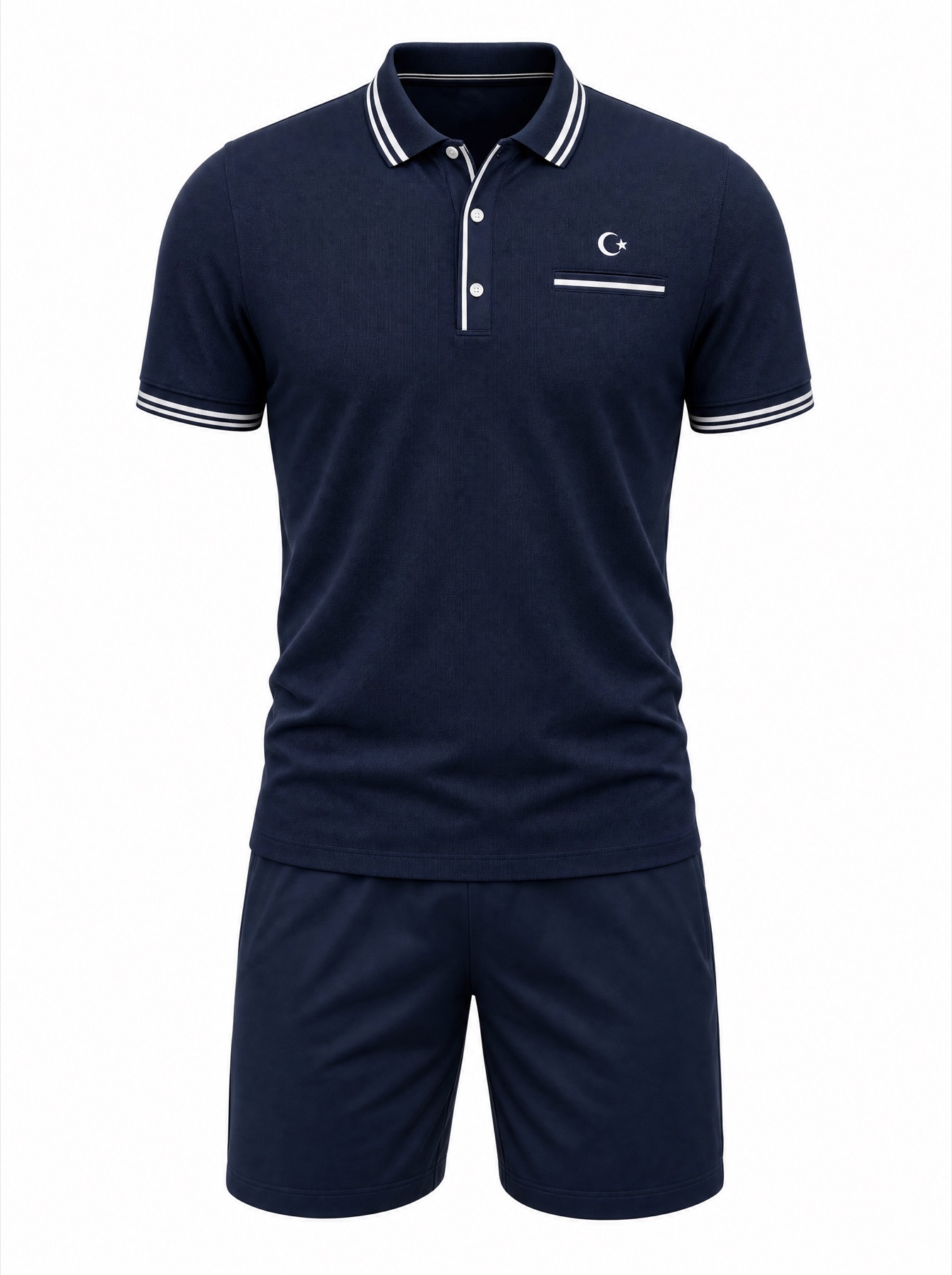 Bộ polo piqué thể thao — Navy/Sọc trắng